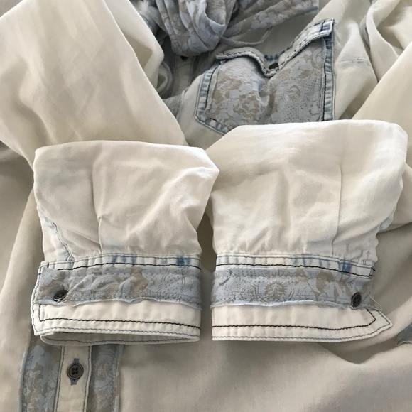 Upcycled Maurices Rodeo Boho Dip-Dye Grunge Knit Hoodie Denim Shirt Size 2 - Picture 6 of 8